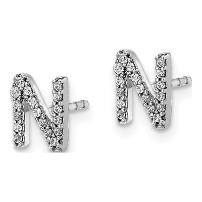 14K White Gold 1/10 ct tw 0.8mm Round Diamond Initial N Stud Earrings – view 3