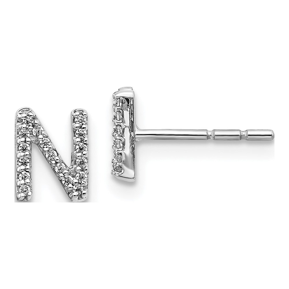 14K White Gold 1/10 ct tw 0.8mm Round Diamond Initial N Stud Earrings