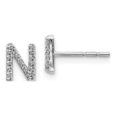 14K White Gold 1/10 ct tw 0.8mm Round Diamond Initial N Stud Earrings