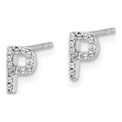 14K White Gold 1/15 ct tw 0.8mm Round Diamond Initial P Stud Earrings – view 2