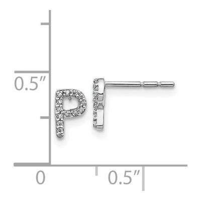 14K White Gold 1/15 ct tw 0.8mm Round Diamond Initial P Stud Earrings – view 4