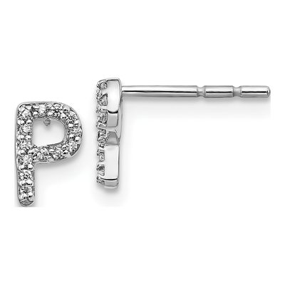 14K White Gold 1/15 ct tw 0.8mm Round Diamond Initial P Stud Earrings