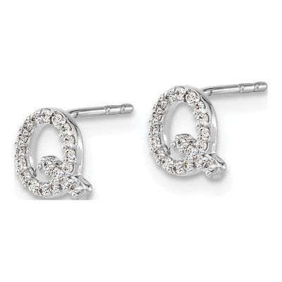 14K White Gold 0.11 ct tw 0.8mm Round Diamond Initial Q Stud Earrings – view 3