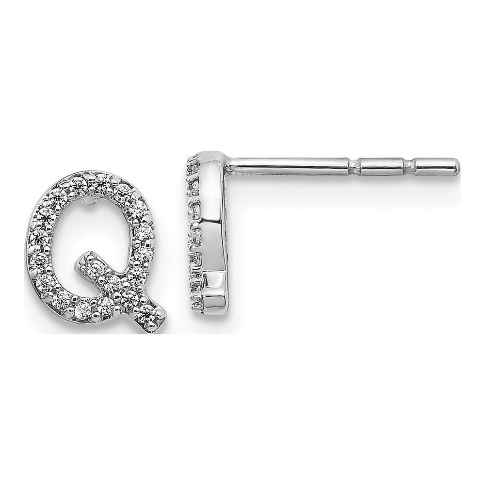 14K White Gold Diamond Initial Q Post Earrings