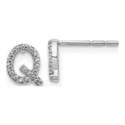 14K White Gold 0.11 ct tw 0.8mm Round Diamond Initial Q Stud Earrings