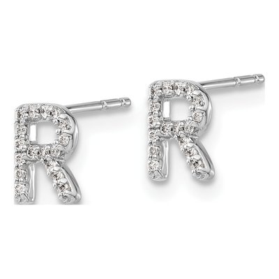 14K White Gold 1/10 ct tw 0.8mm Round Diamond Initial R Stud Earrings – view 2