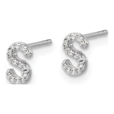 14K White Gold 0.08 ct tw 0.8mm Round Diamond Initial S Stud Earrings – view 2