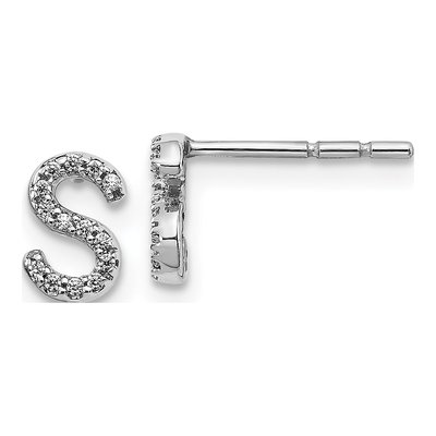 14K White Gold 0.08 ct tw 0.8mm Round Diamond Initial S Stud Earrings