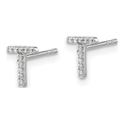 14K White Gold 1/20 ct tw 0.8mm Round Diamond Initial T Stud Earrings – view 2