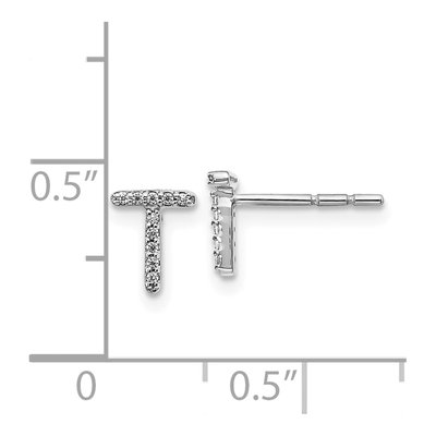 14K White Gold 1/20 ct tw 0.8mm Round Diamond Initial T Stud Earrings – view 4