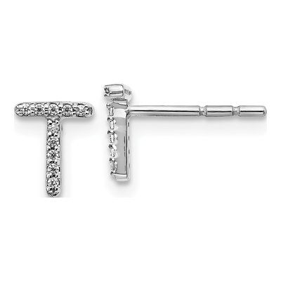 14K White Gold 1/20 ct tw 0.8mm Round Diamond Initial T Stud Earrings