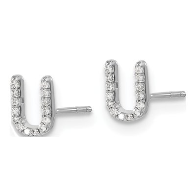 14K White Gold 0.08 ct tw 0.8mm Round Diamond Initial U Stud Earrings – view 3