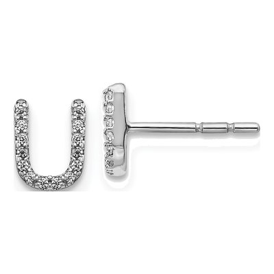 14K White Gold 0.08 ct tw 0.8mm Round Diamond Initial U Stud Earrings
