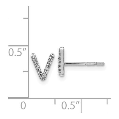 14K White Gold 1/15 ct tw 0.8mm Round Diamond Initial V Stud Earrings – view 2
