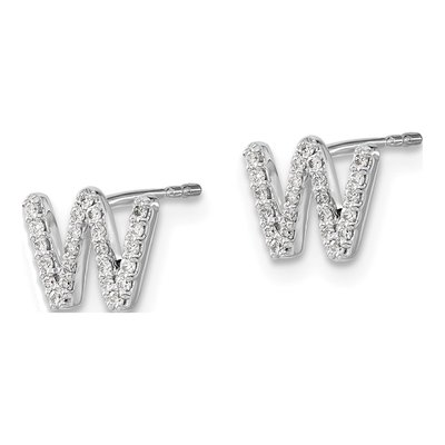 14K White Gold 1/7 ct tw 0.9mm Round Diamond Initial W Stud Earrings – view 2