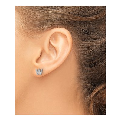 14K White Gold 1/7 ct tw 0.9mm Round Diamond Initial W Stud Earrings – view 3