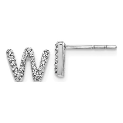 14K White Gold 1/7 ct tw 0.9mm Round Diamond Initial W Stud Earrings