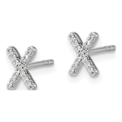 14K White Gold 1/15 ct tw 0.8mm Round Diamond Initial X Stud Earrings – view 3
