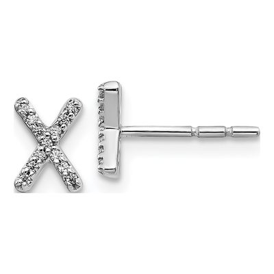14K White Gold 1/15 ct tw 0.8mm Round Diamond Initial X Stud Earrings