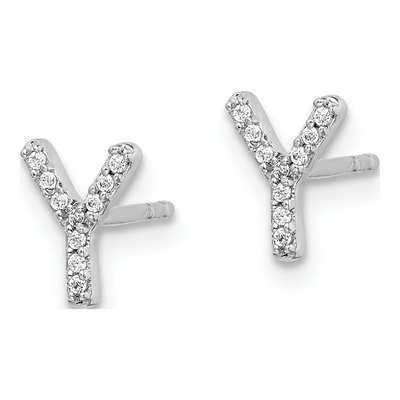 14K White Gold 1/20 ct tw 0.8mm Round Diamond Initial Y Stud Earrings – view 3