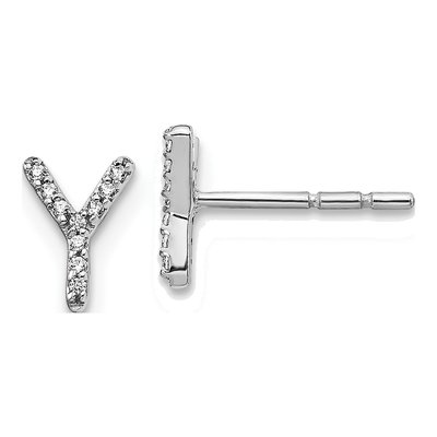 14K White Gold 1/20 ct tw 0.8mm Round Diamond Initial Y Stud Earrings