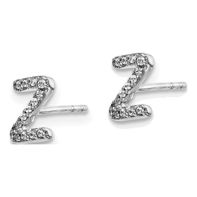 14K White Gold 0.08 ct tw 0.9mm Round Diamond Initial Z Stud Earrings – view 3