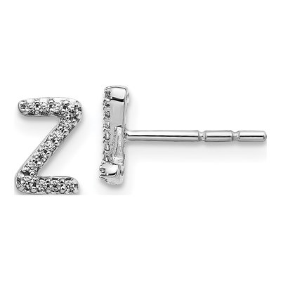 14K White Gold 0.08 ct tw 0.9mm Round Diamond Initial Z Stud Earrings