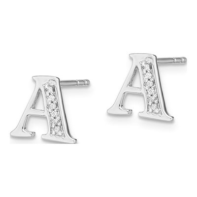 14K White Gold 0.8mm Round Diamond Initial A Stud Earrings – view 2
