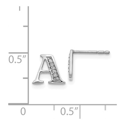 14K White Gold 0.8mm Round Diamond Initial A Stud Earrings – view 4
