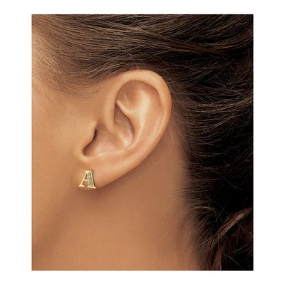 14K Yellow Gold 0.8mm Round Diamond Initial A Stud Earrings – view 4