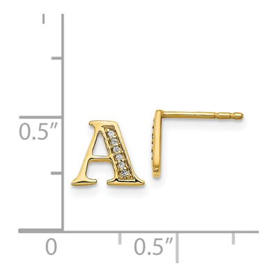 14K Yellow Gold 0.8mm Round Diamond Initial A Stud Earrings – view 5