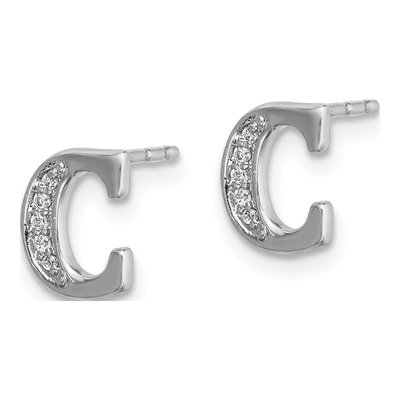 14K White Gold 0.9mm Round Diamond Button Initial C Stud Earrings – view 2