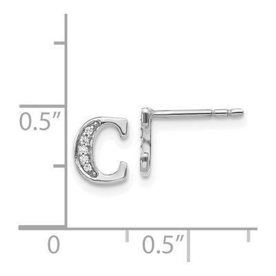14K White Gold 0.9mm Round Diamond Button Initial C Stud Earrings – view 4