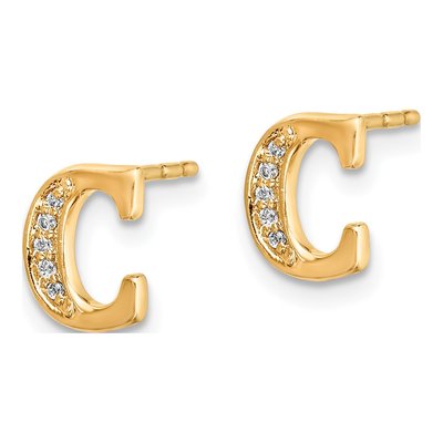 14K Yellow Gold 0.9mm Round Diamond Initial C Stud Earrings – view 2