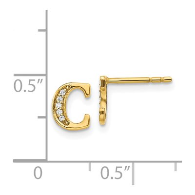 14K Yellow Gold 0.9mm Round Diamond Initial C Stud Earrings – view 4