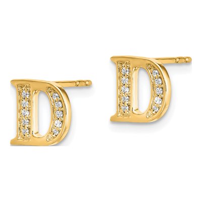 14K Yellow Gold 1/15 ct tw 0.9mm Round Diamond Initial D Stud Earrings – view 2