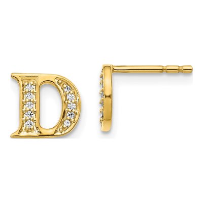 14K Yellow Gold 1/15 ct tw 0.9mm Round Diamond Initial D Stud Earrings