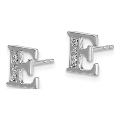 14K White Gold 0.8mm Round Diamond Initial E Stud Earrings – view 2