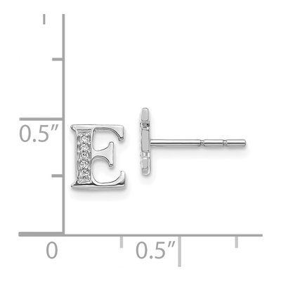 14K White Gold 0.8mm Round Diamond Initial E Stud Earrings – view 4