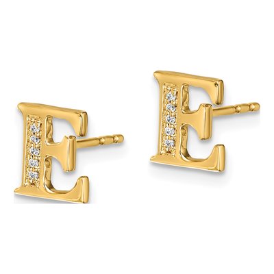 14K Yellow Gold 0.8mm Round Diamond Initial E Stud Earrings – view 3