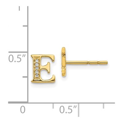 14K Yellow Gold 0.8mm Round Diamond Initial E Stud Earrings – view 5
