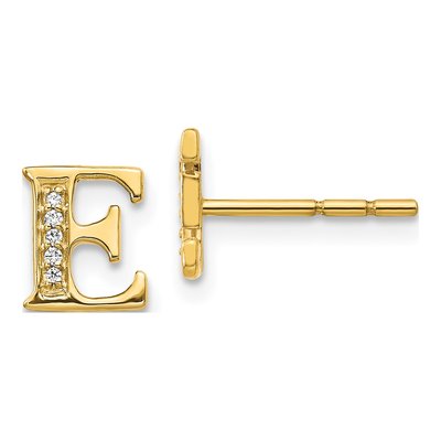 14K Yellow Gold 0.8mm Round Diamond Initial E Stud Earrings