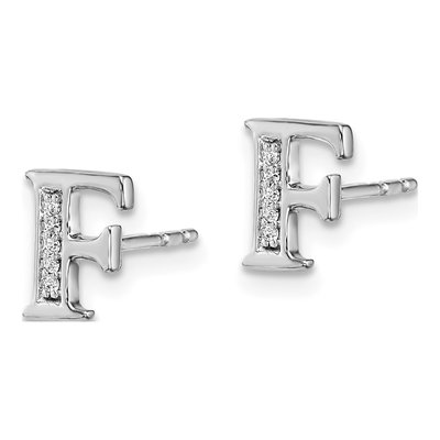 14K White Gold 0.8mm Round Diamond Initial F Stud Earrings – view 3