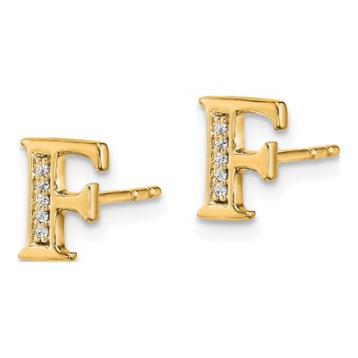 14K Yellow Gold 0.8mm Round Diamond Initial F Stud Earrings – view 3