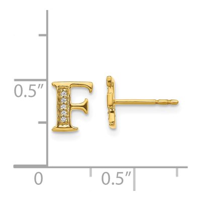 14K Yellow Gold 0.8mm Round Diamond Initial F Stud Earrings – view 5