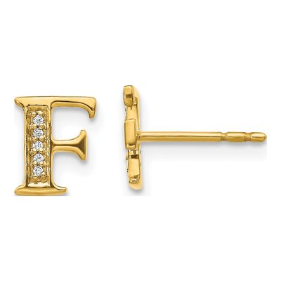 14K Yellow Gold 0.8mm Round Diamond Initial F Stud Earrings