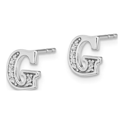 14K White Gold 0.9mm Round Diamond Initial G Stud Earrings – view 3