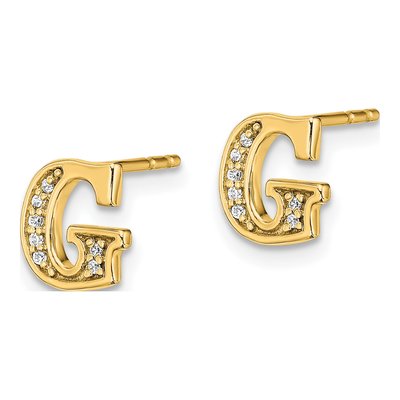 14K Yellow Gold 0.9mm Round Diamond Initial G Stud Earrings – view 3