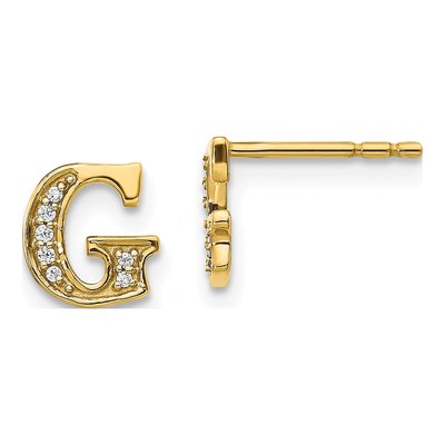 14K Yellow Gold 0.9mm Round Diamond Initial G Stud Earrings