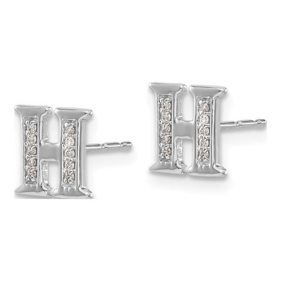 14K White Gold 1/20 ct tw 0.8mm Round Diamond Initial H Stud Earrings – view 2